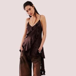 Free People Brown Ruffle Tank Top